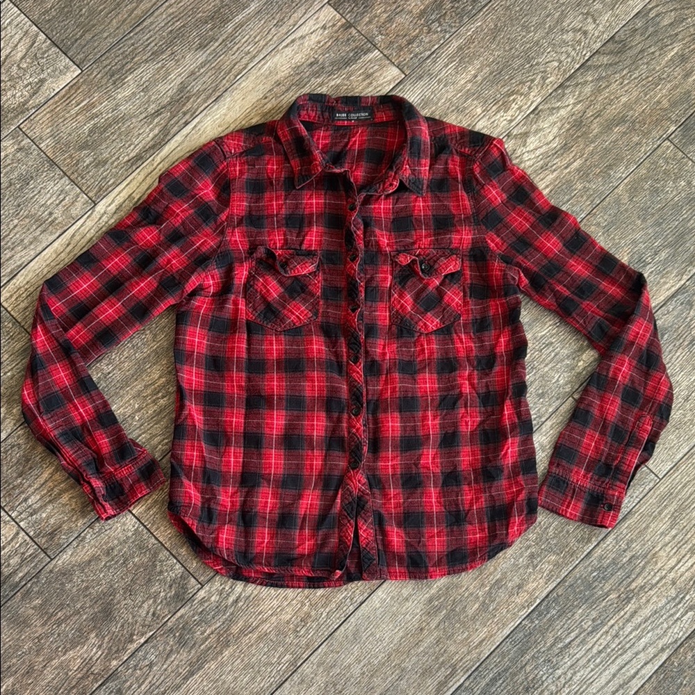 Plaid Button Down Shirt - Red and Black